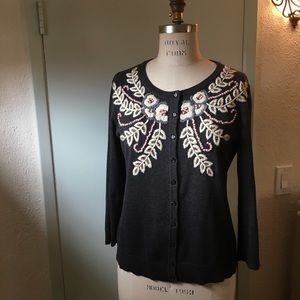 Anthropologie embroidered floral knit cardigan EUC